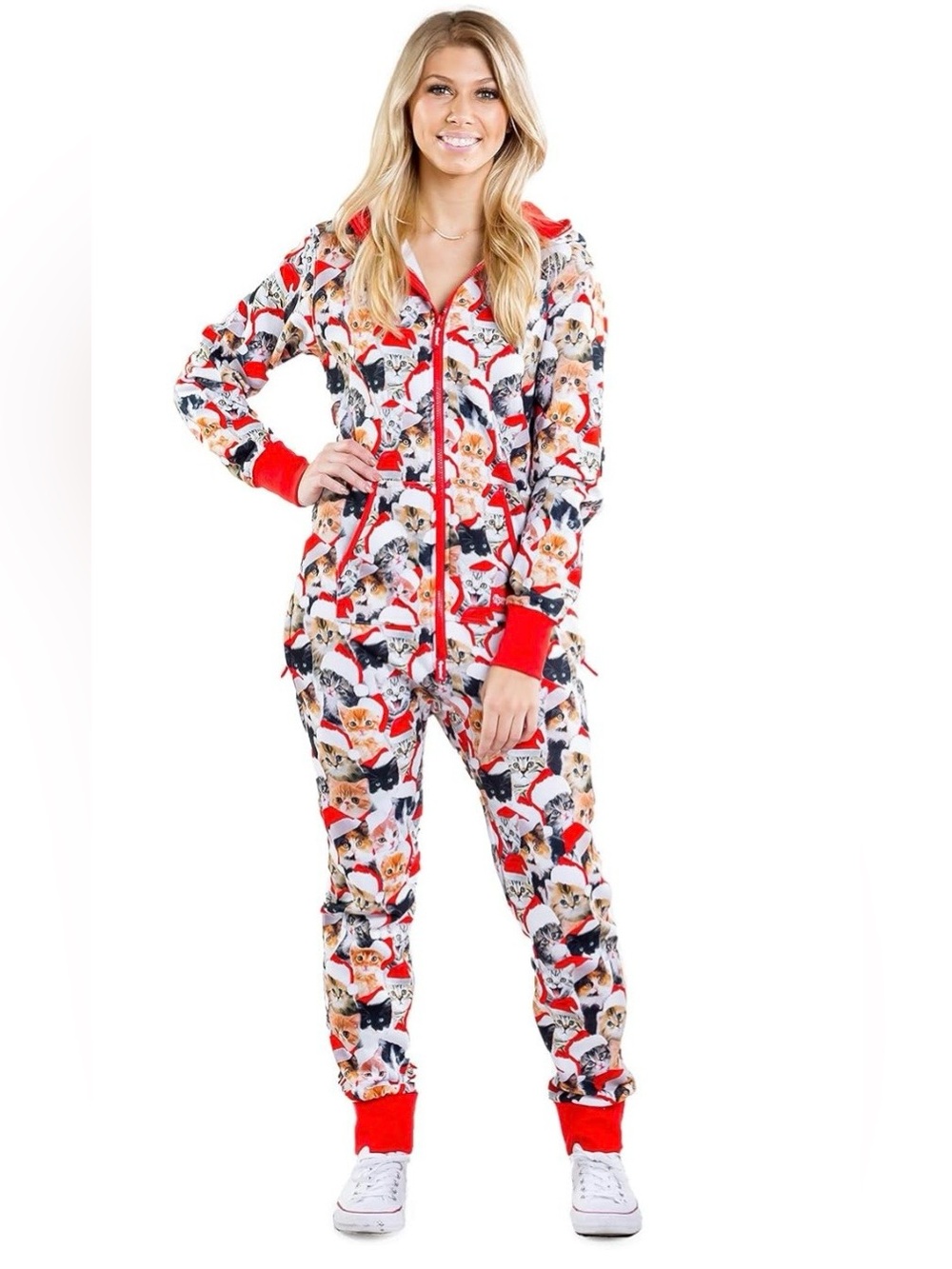 Tipsy Elves Cat Jumpsuit Onesie Meowy Catmus Hooded Jumpsuit Medium